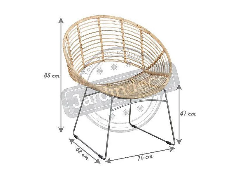Fauteuil rond en métal et rotin naturel