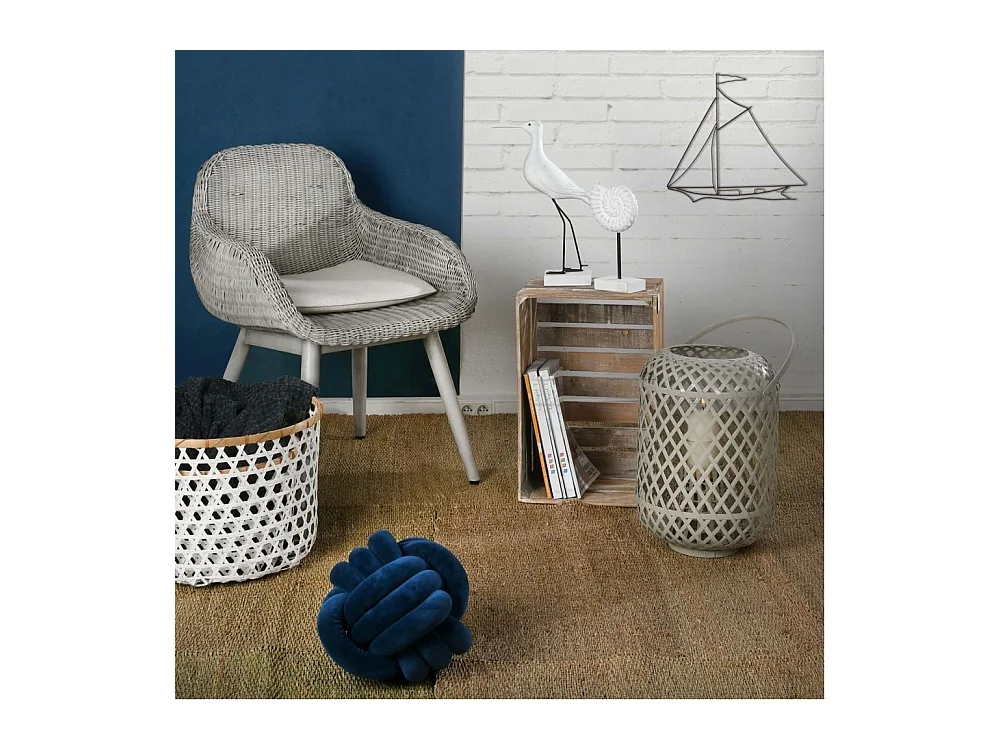 Fauteuil en rotin gris et bois