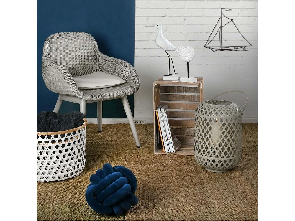 Fauteuil en rotin gris et bois