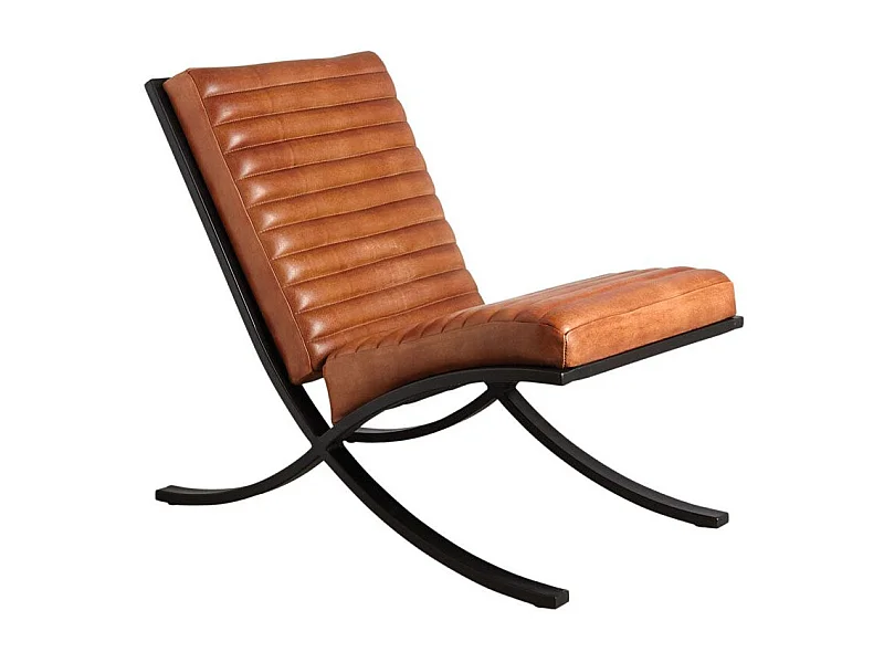 Fauteuil en cuir de buffle pleine fleur et métal