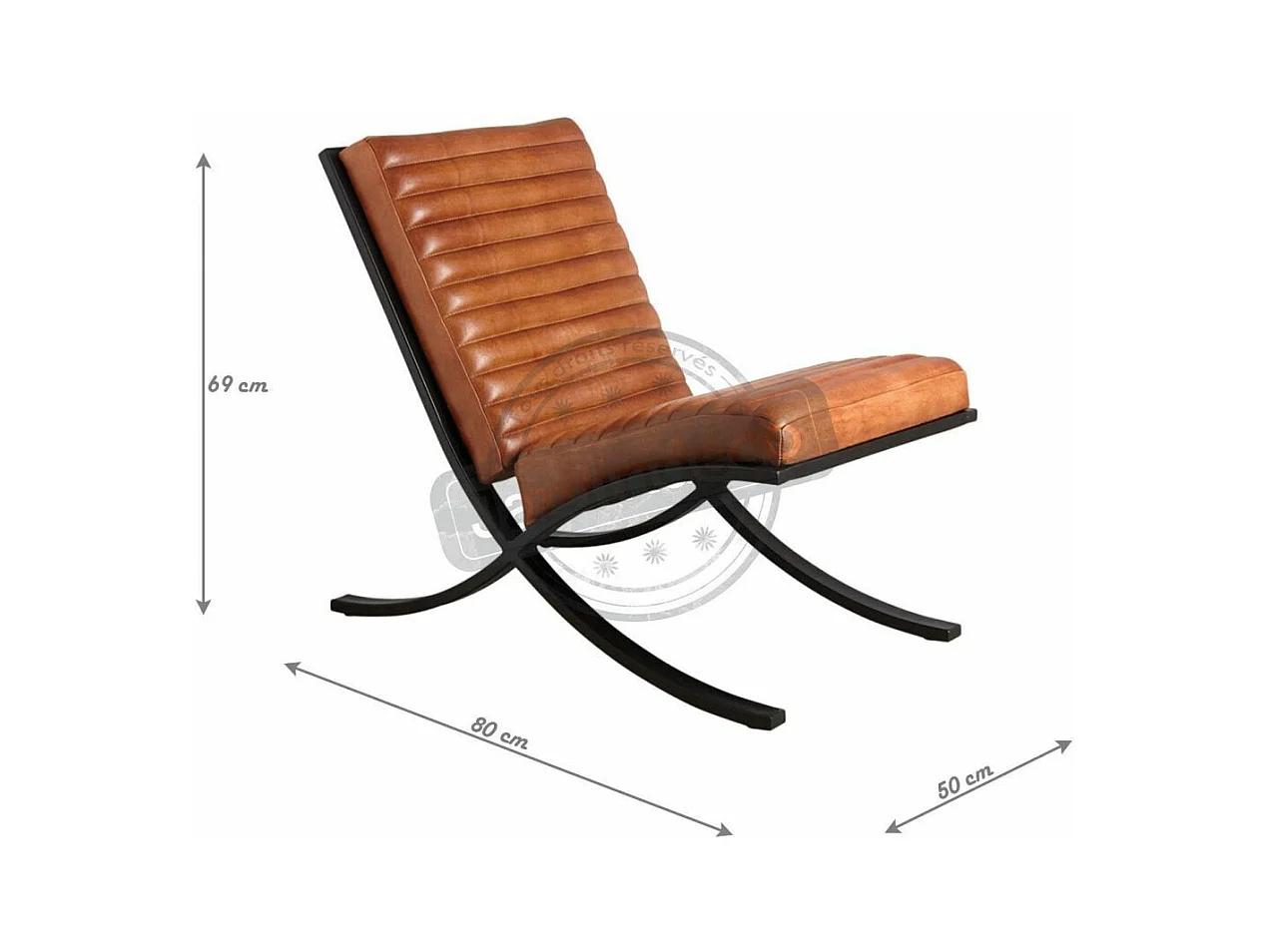 Fauteuil en cuir de buffle pleine fleur et métal