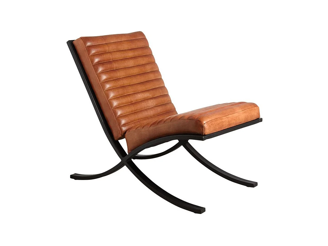 Fauteuil en cuir de buffle pleine fleur et métal