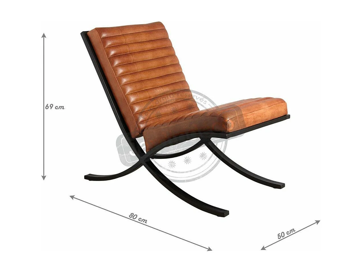 Fauteuil en cuir de buffle pleine fleur et métal