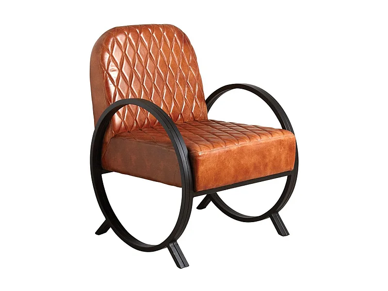 Fauteuil en cuir de buffle véritable et métal