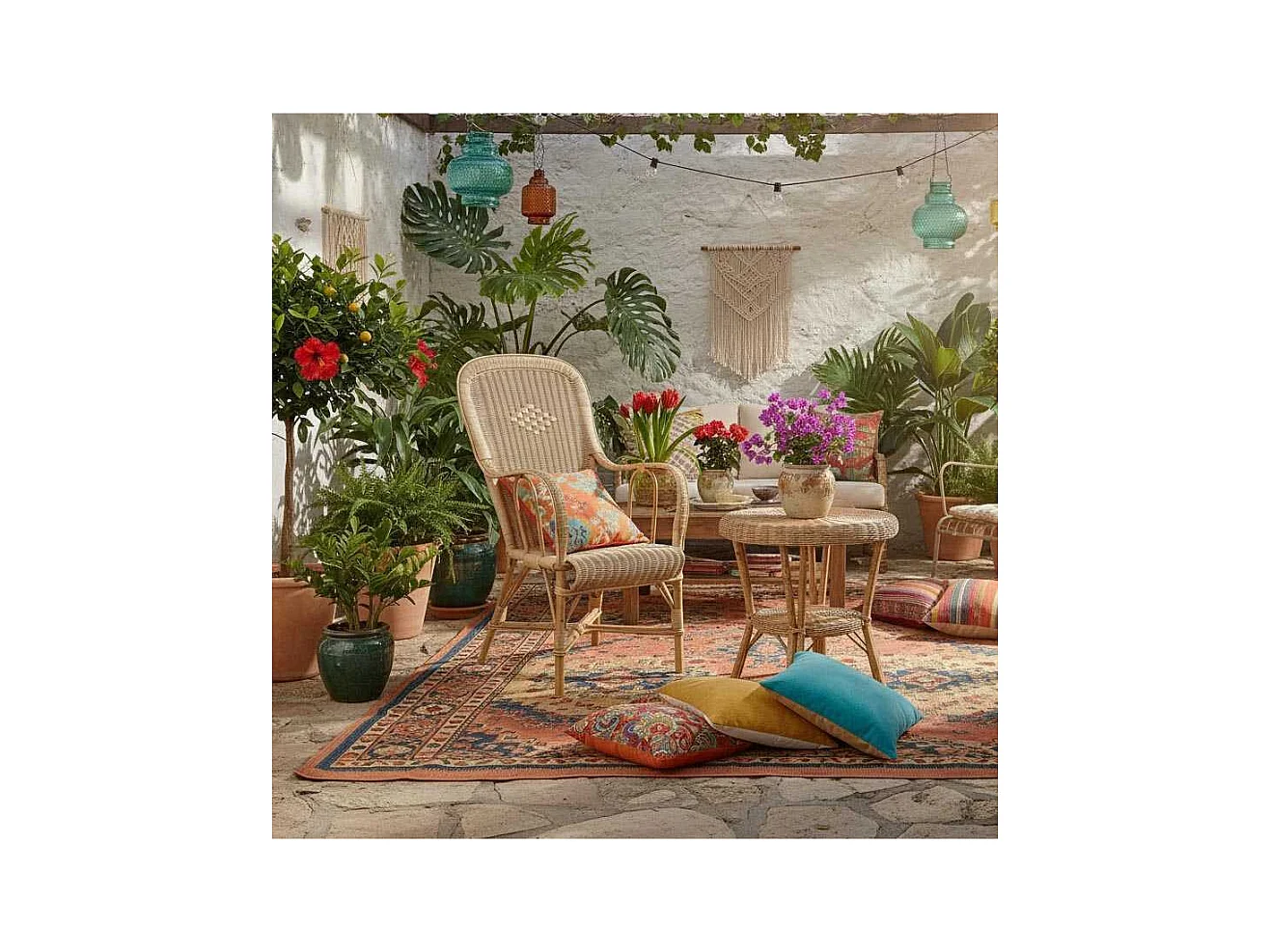 Fauteuil rotin dossier haut naturel