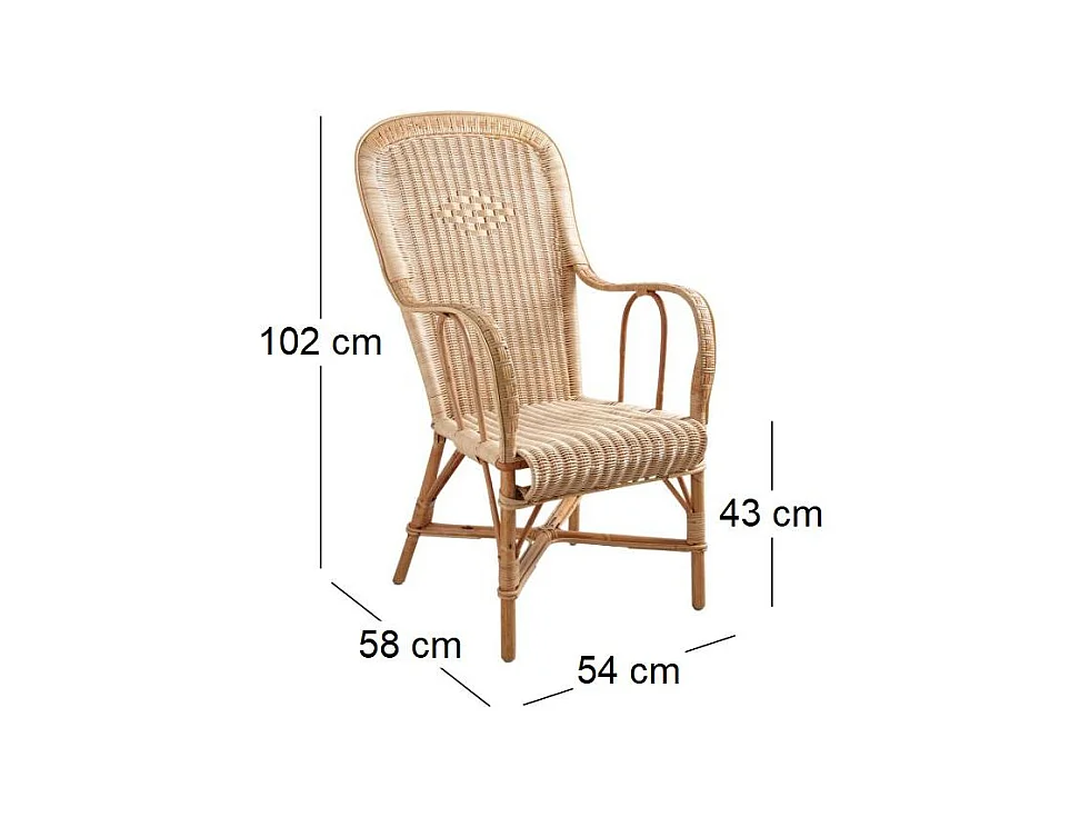 Fauteuil rotin dossier haut naturel