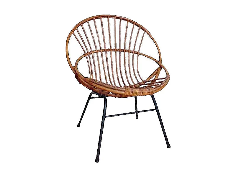 Fauteuil en rotin laqué et métal