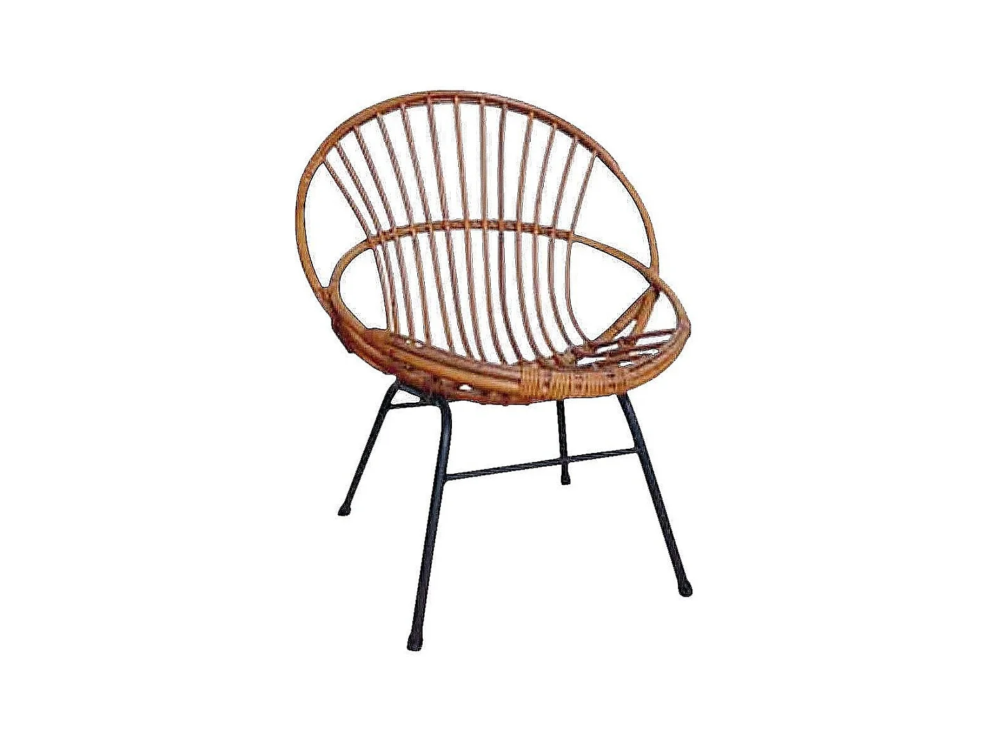 Fauteuil en rotin laqué et métal