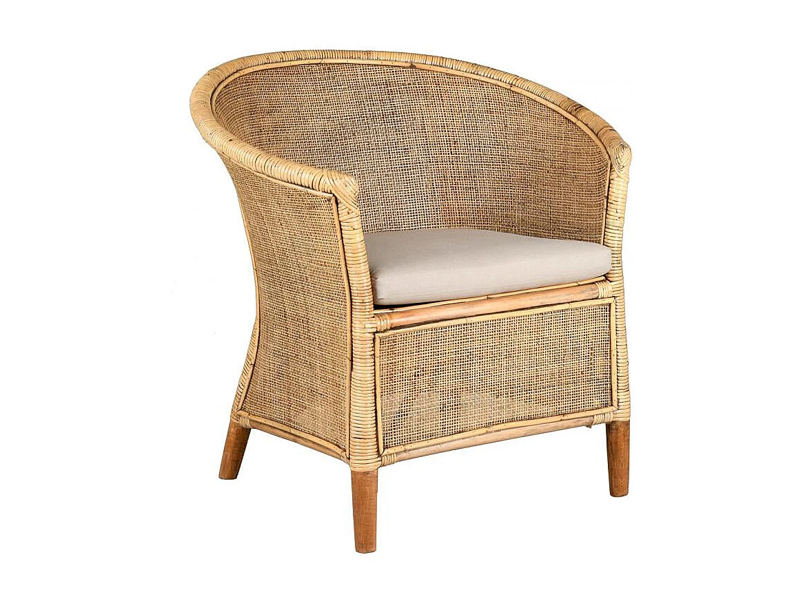 Fauteuil en poelet et cannage rotin