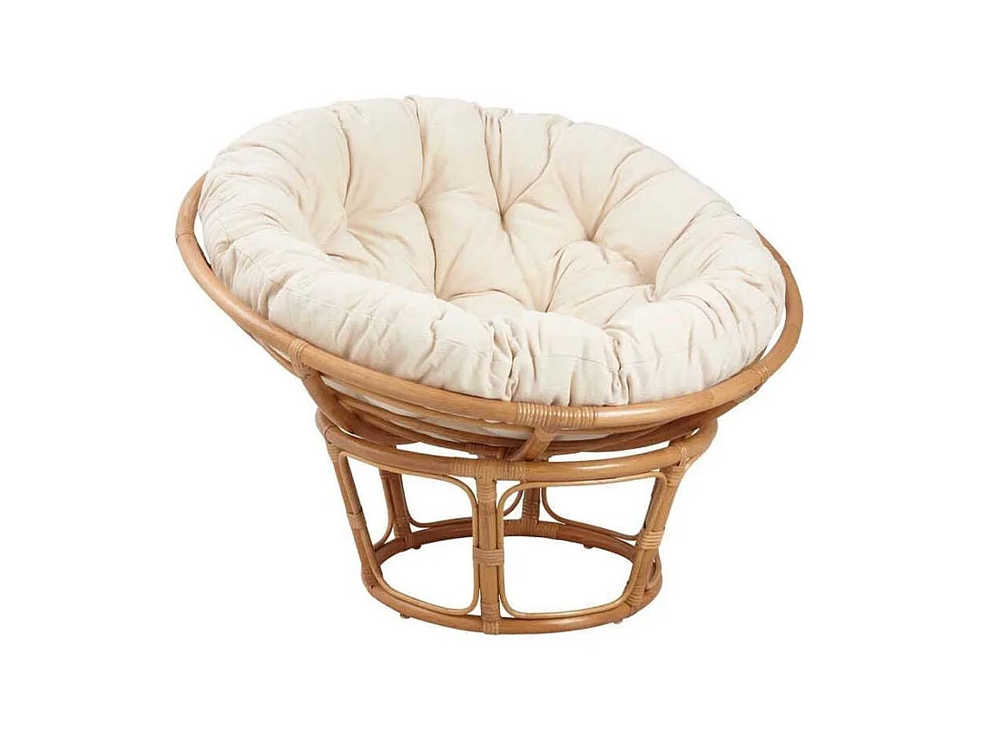 Fauteuil papasan en rotin avec coussin écru