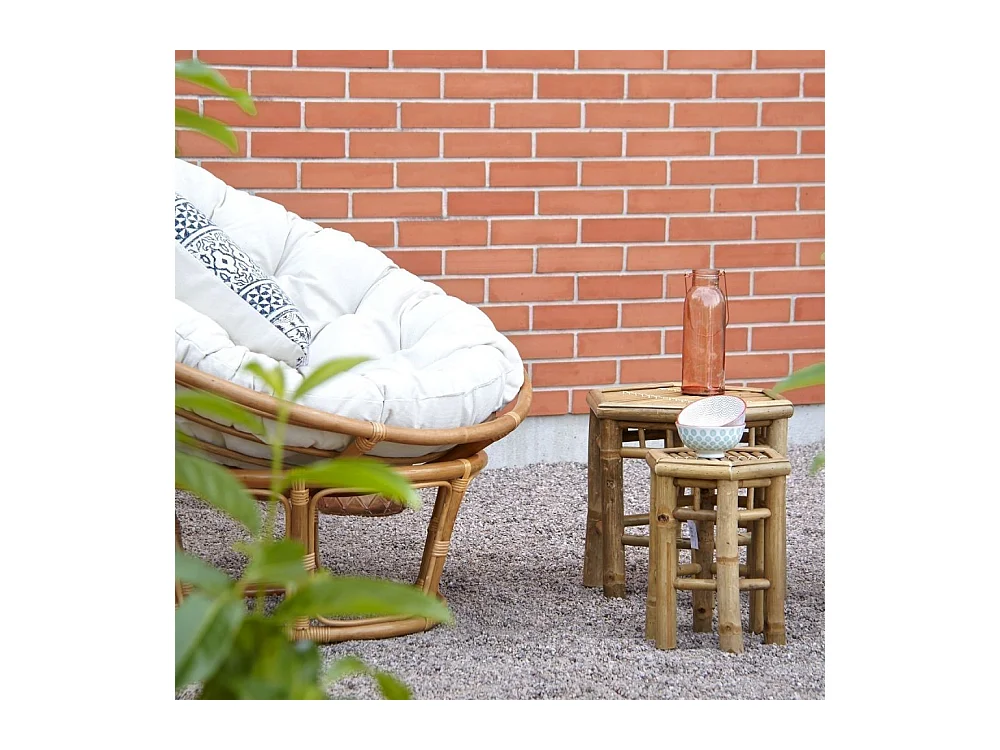 Fauteuil papasan en rotin avec coussin écru