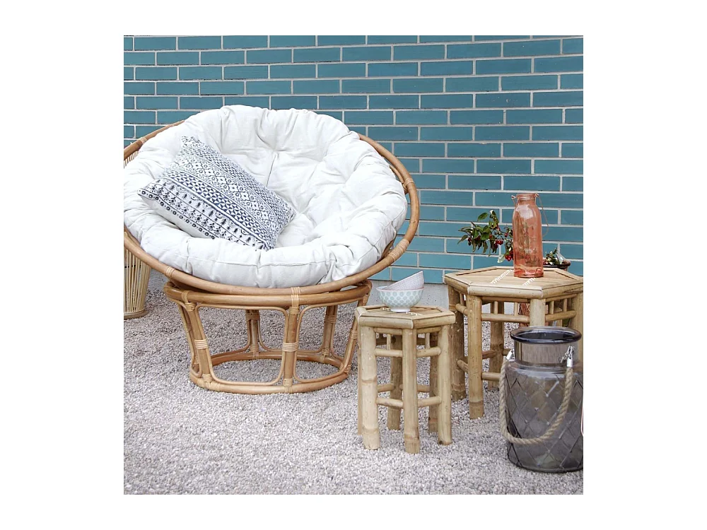 Fauteuil papasan en rotin avec coussin écru