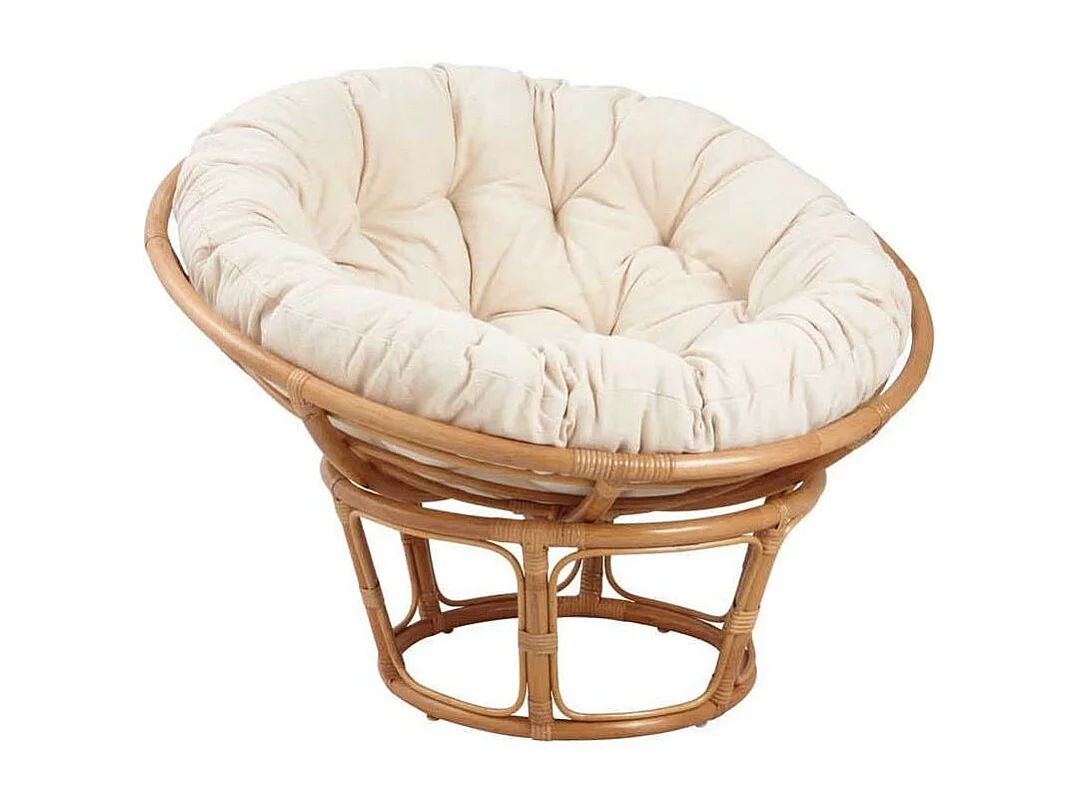 Fauteuil papasan en rotin avec coussin écru