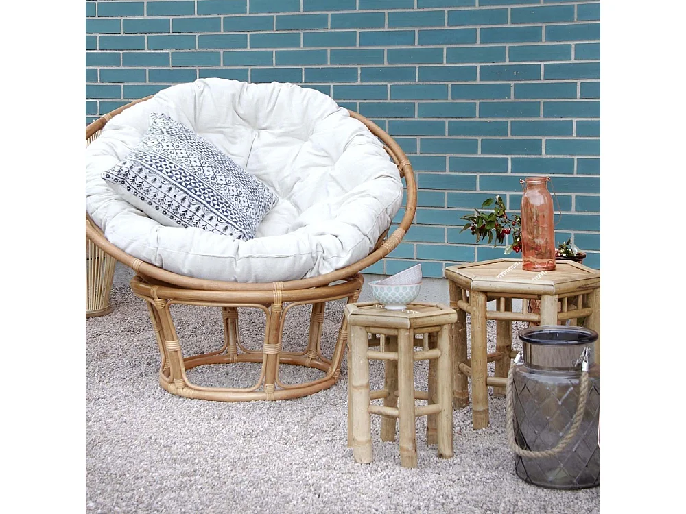 Fauteuil papasan en rotin avec coussin écru