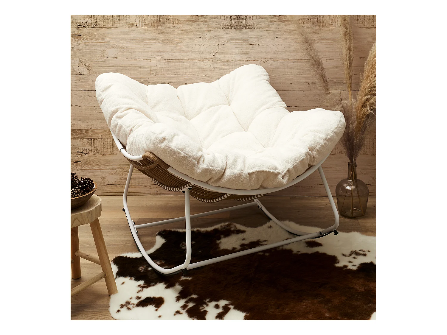 Fauteuil Bouclette Odin Blanc, Marron