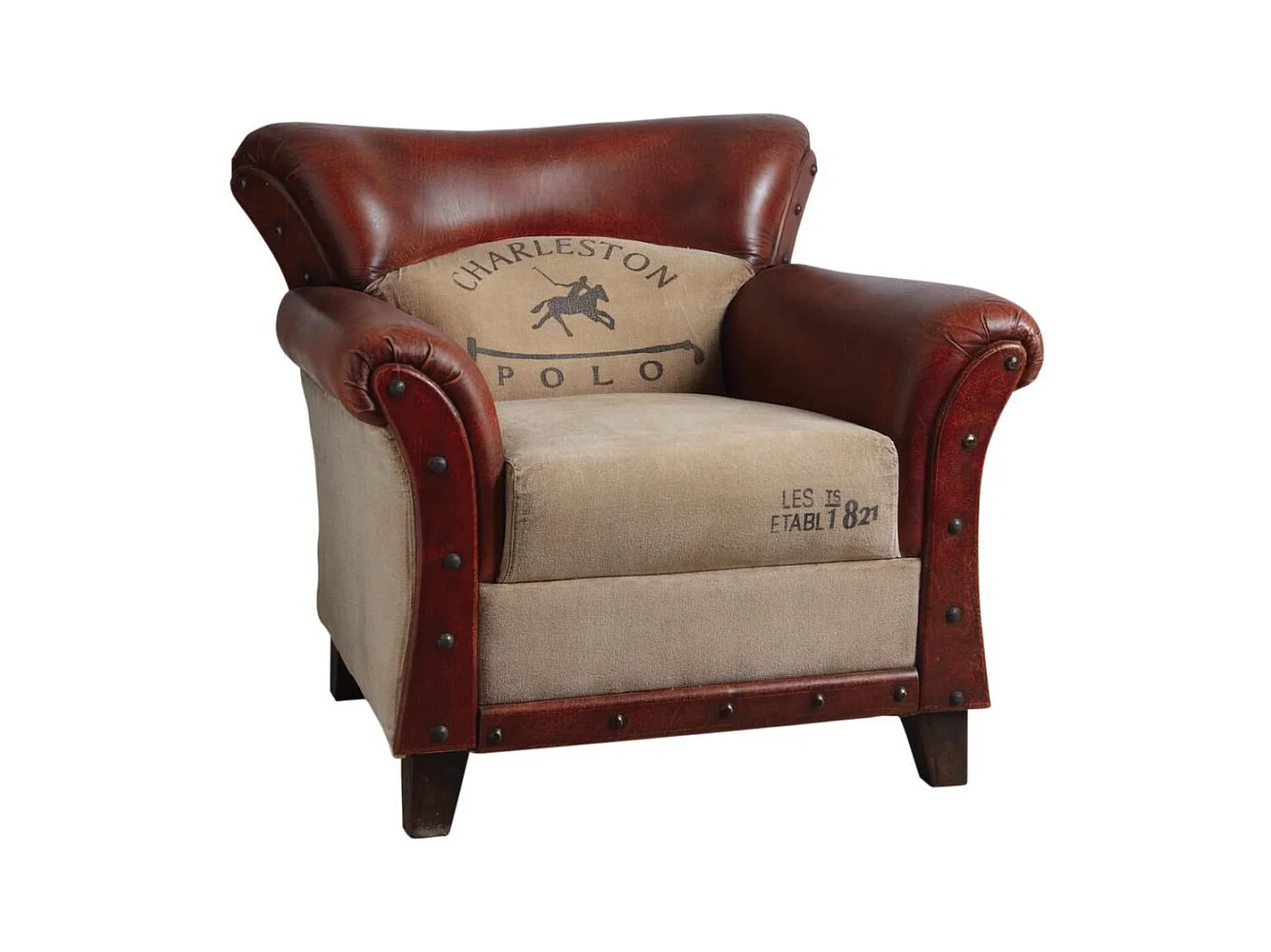Fauteuil en coton et cuir de buffle Charleston polo