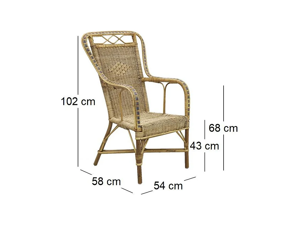 Fauteuil haut en manau et rotin Medan