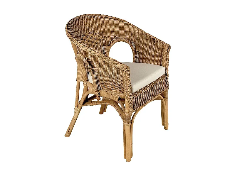 Fauteuil avec coussin en moelle de rotin Galep Avec coussin