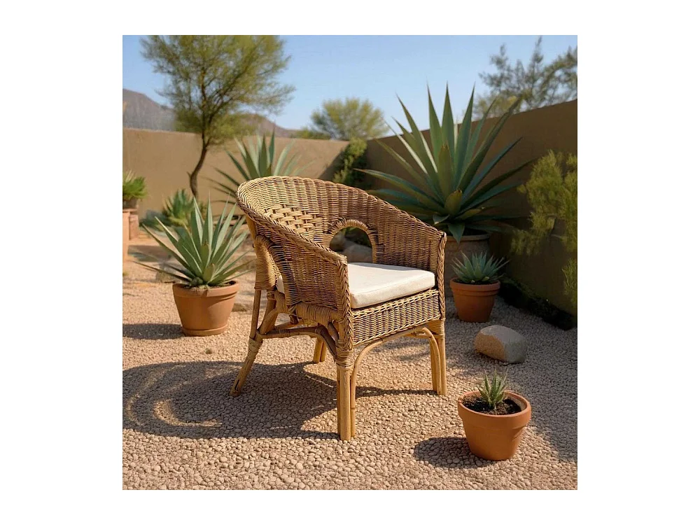 Fauteuil avec coussin en moelle de rotin Galep Avec coussin