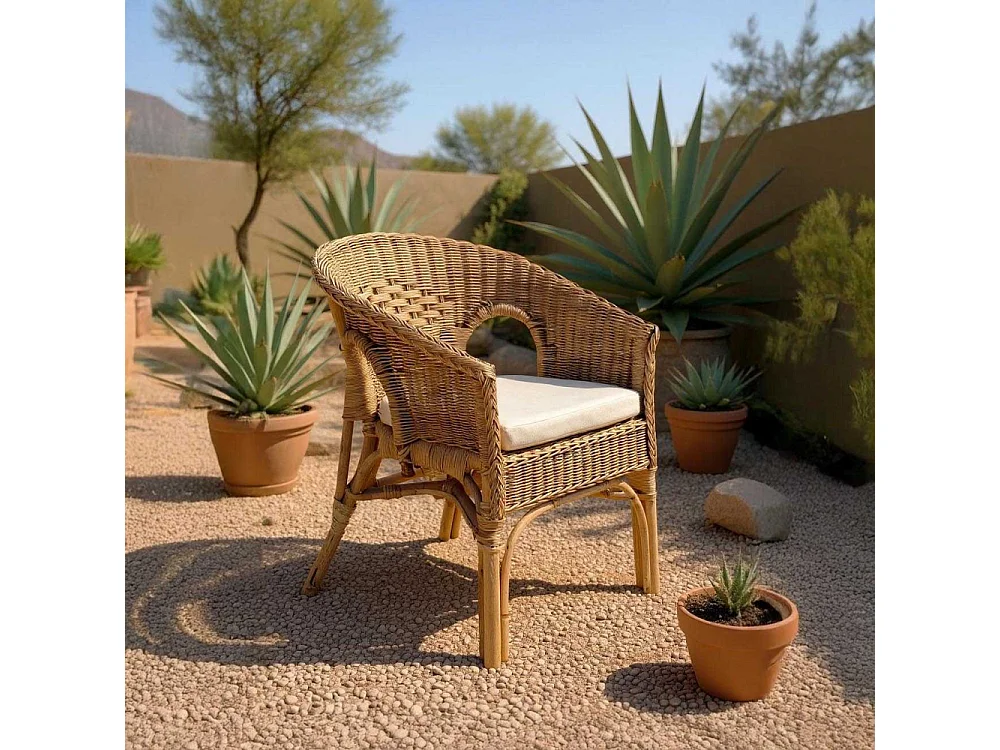 Fauteuil avec coussin en moelle de rotin Galep Avec coussin