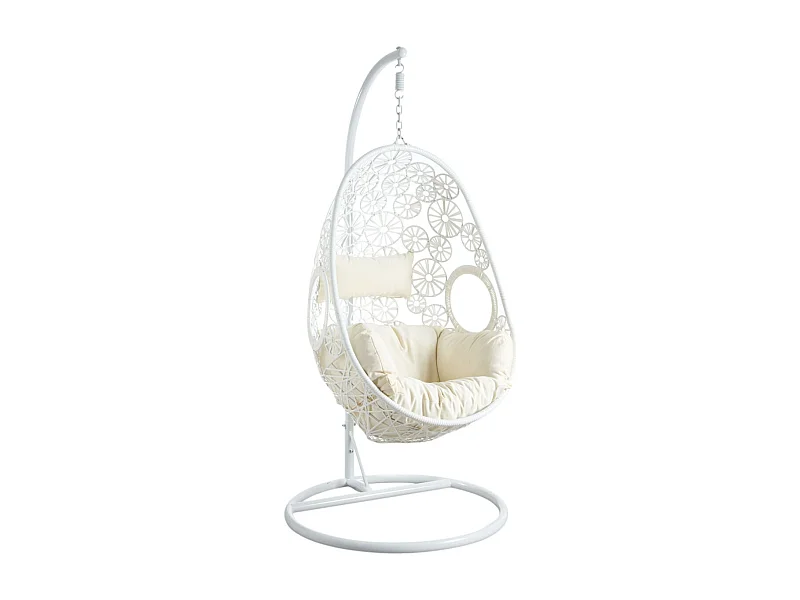 Balancelle Ovale en Résine Blanche Ajourée sur pied