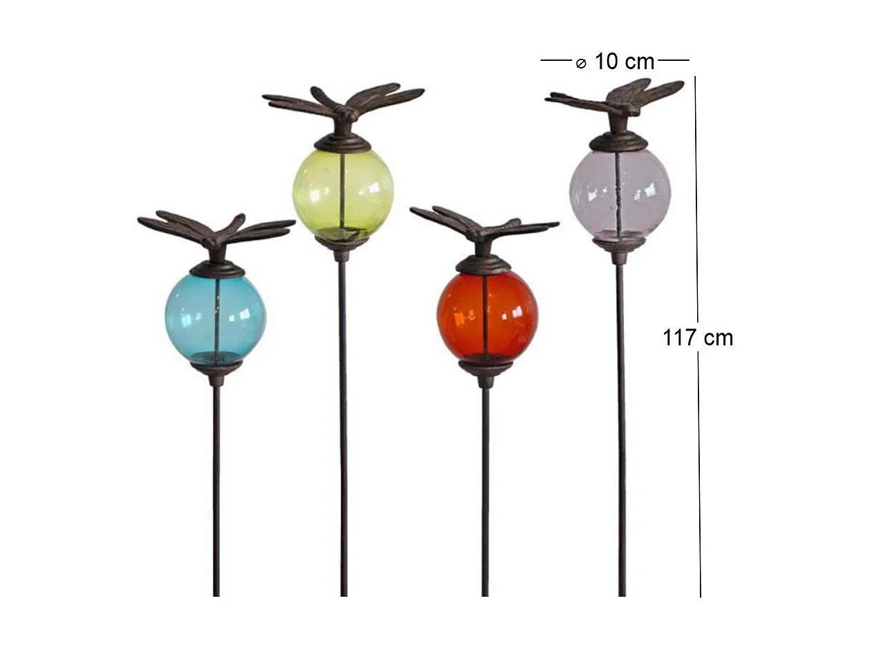 4er-Set: Pflanzstäbe Kugeln bunt Tiere Libellen