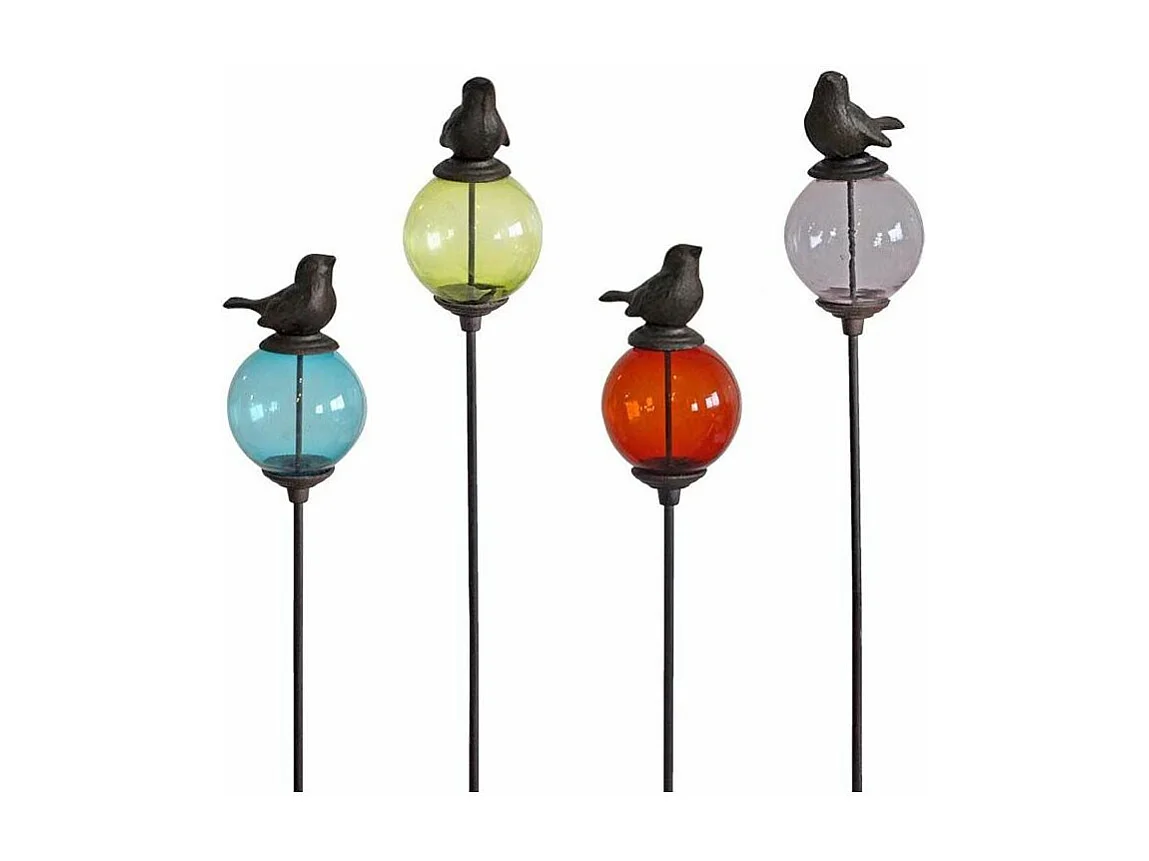 4er-Set: Pflanzstäbe bunte Kugeln Tiere Vögel niedrige Schwänze