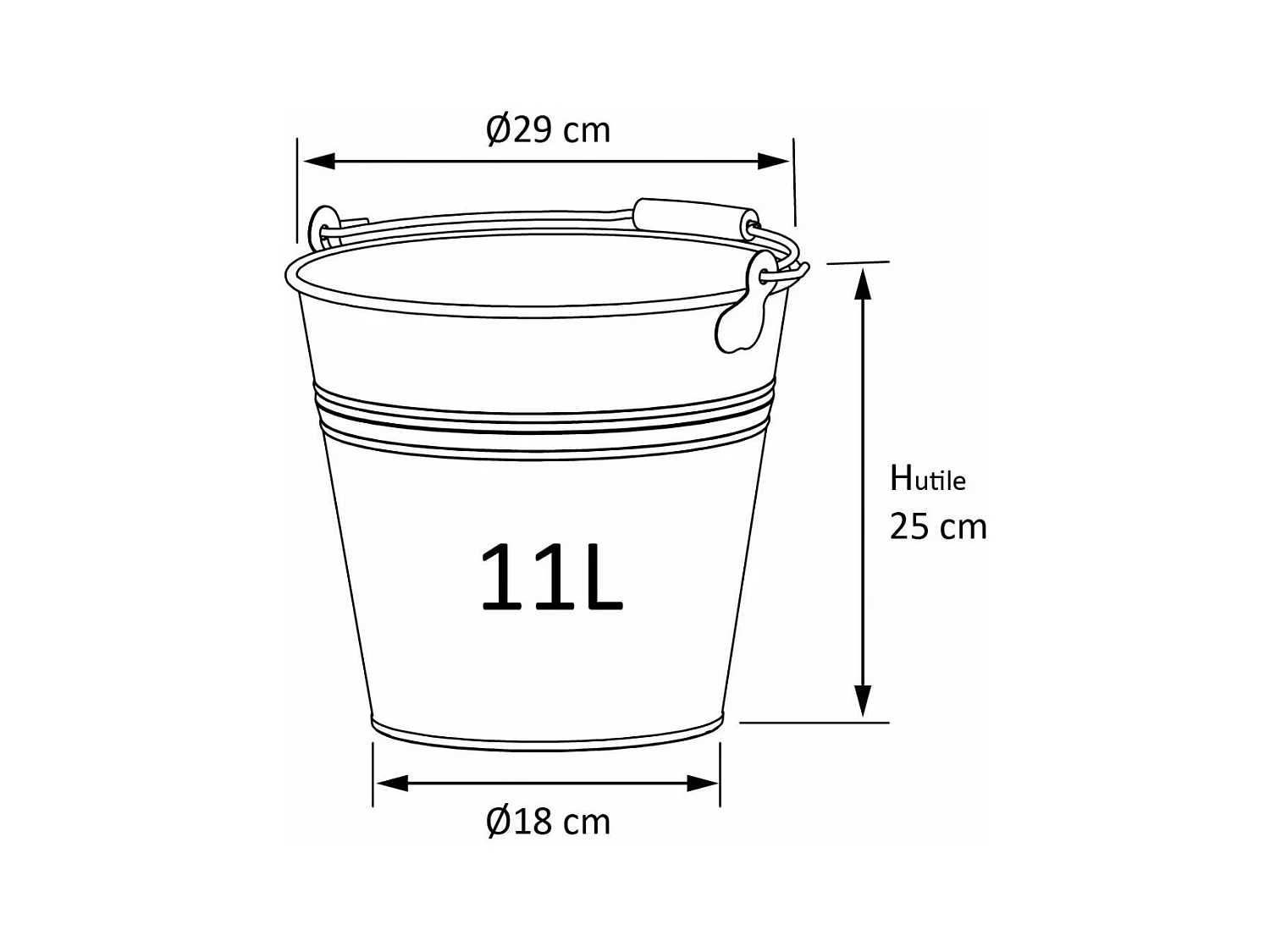 Secchio in acciaio zincato da 11 litri