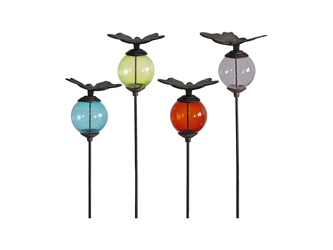 4er-Set: Pflanzstäbe bunte Kugeln Tiere Schmetterlinge