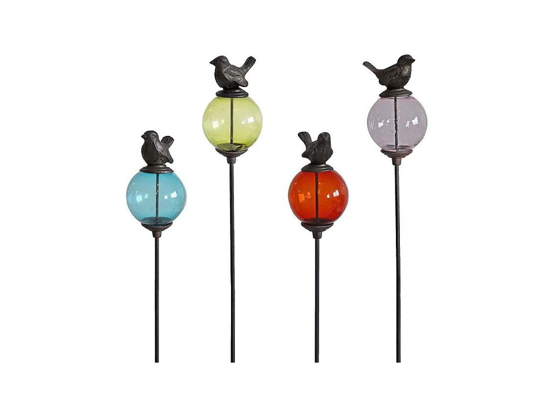 Set de 4 tuteurs boules colorées Animaux Oiseaux queues hautes