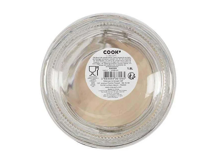 Bocal De Conservation Couvercle En Bois 1.8l Transparent, Marron