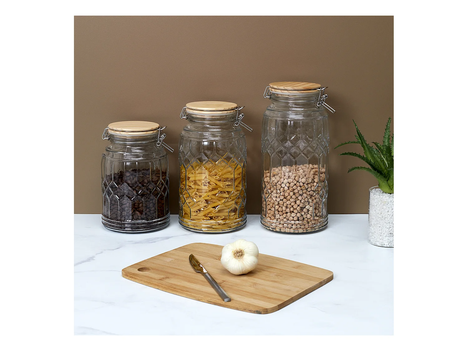 Bocal De Conservation Couvercle En Bois 2.3l Transparent, Marron