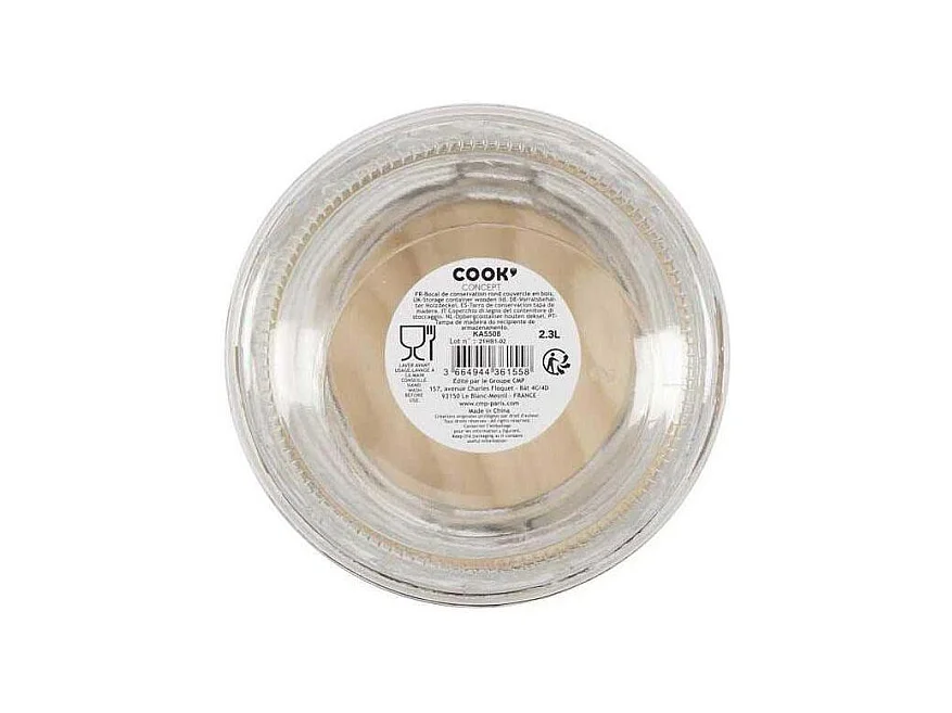 Bocal De Conservation Couvercle En Bois 2.3l Transparent, Marron