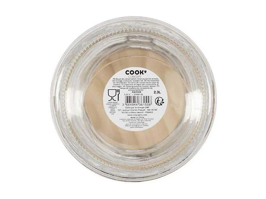 Bocal De Conservation Couvercle En Bois 2.3l Transparent, Marron