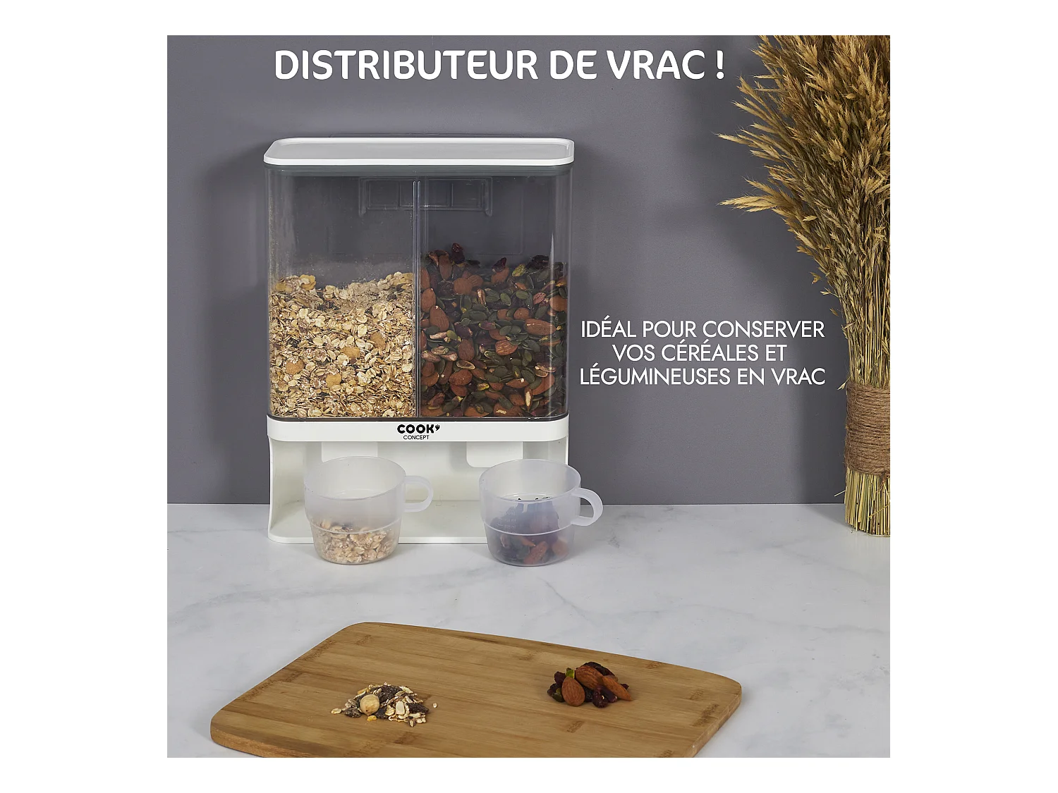 Distributeur 2 Compartiments 3l Avec Recipient Blanc, Gris
