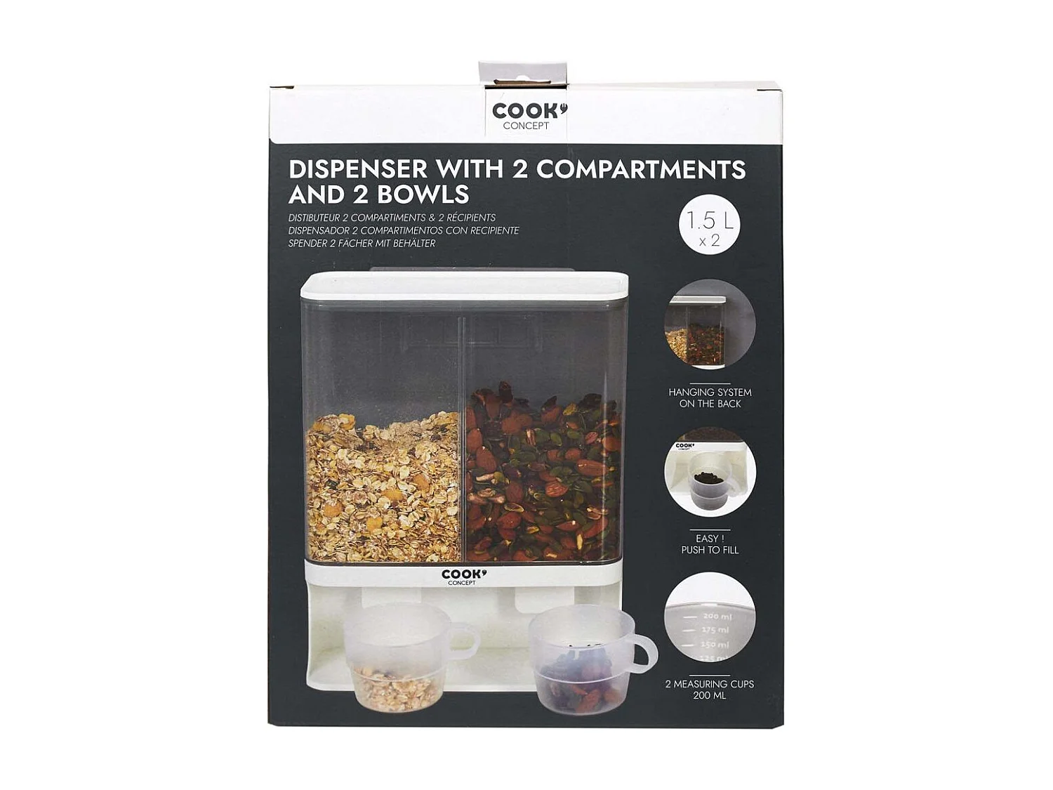 Distributeur 2 Compartiments 3l Avec Recipient Blanc, Gris