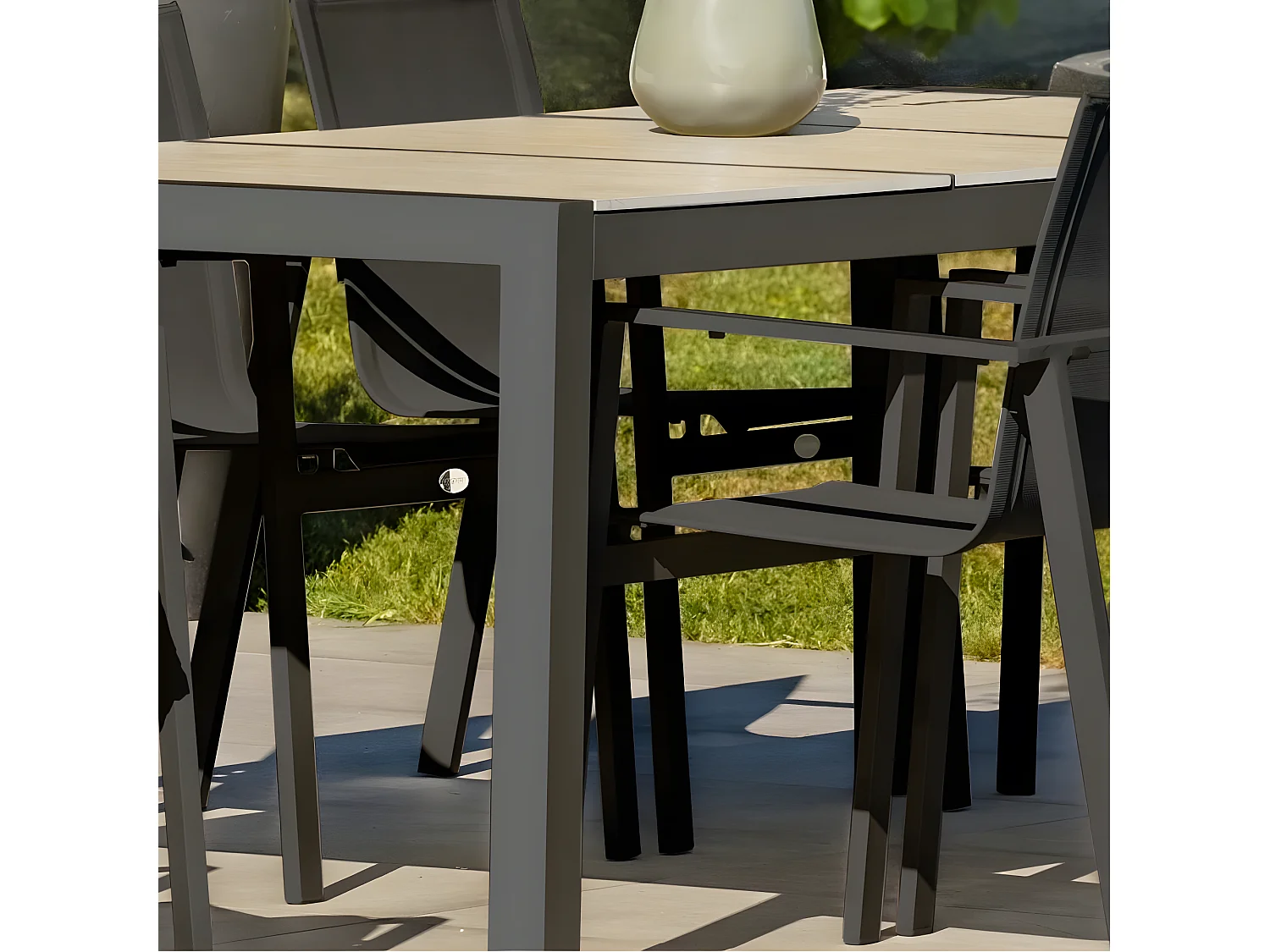 Table de Jardin en Céramique "Venise" 195cm Gris Anthracite