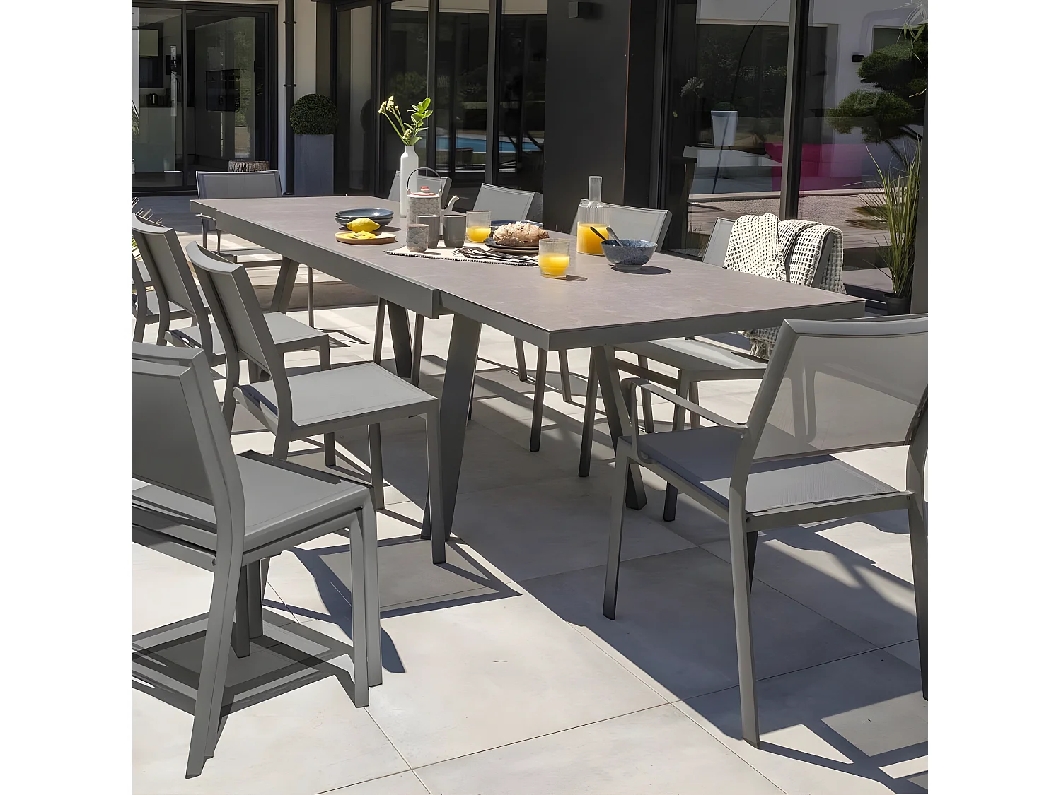 Table de Jardin Extensible en Céramique "Stockholm" 200-300cm Gris Anthracite
