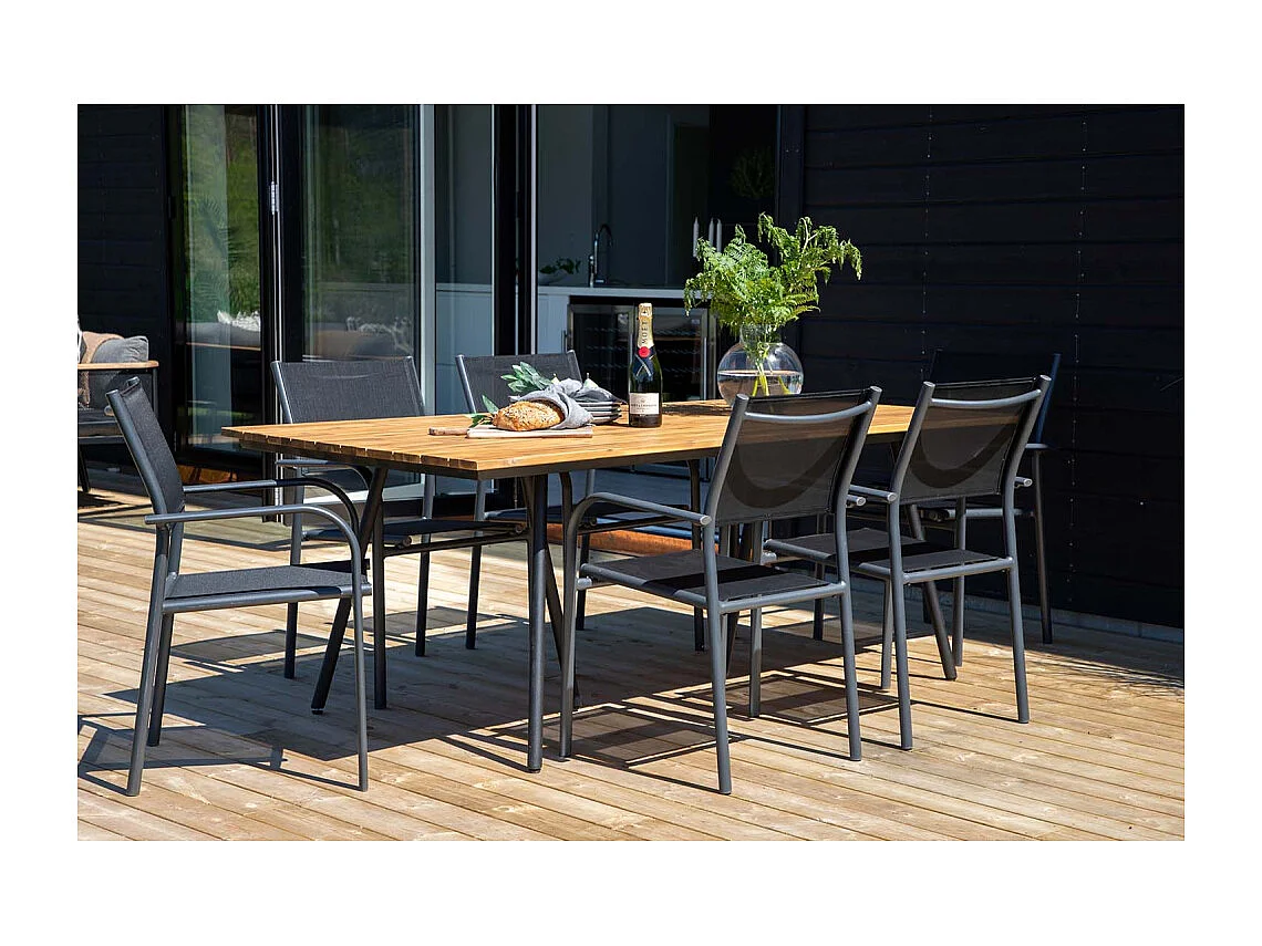 Chan eettafel tuin geolied teak look, zwart.