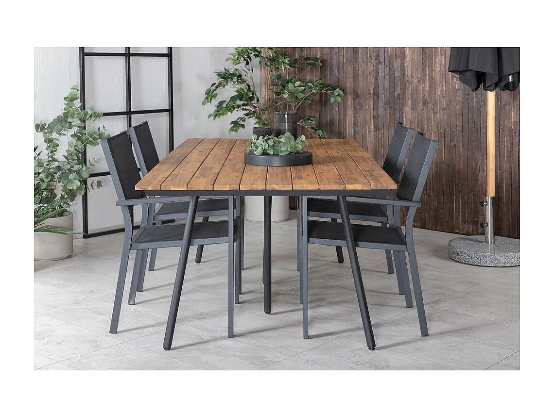 Chan eettafel tuin geolied teak look, zwart.