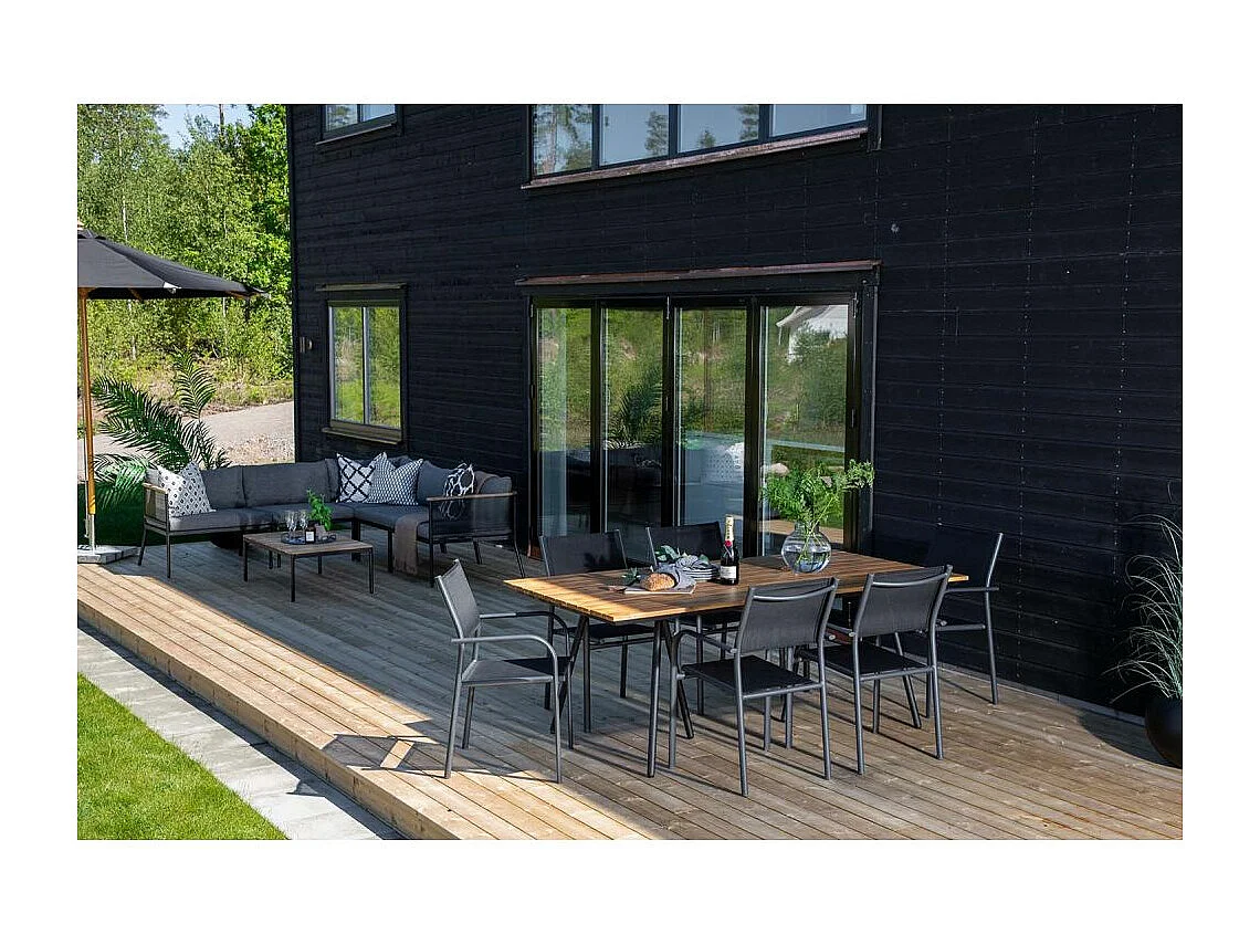 Chan eettafel tuin geolied teak look, zwart.