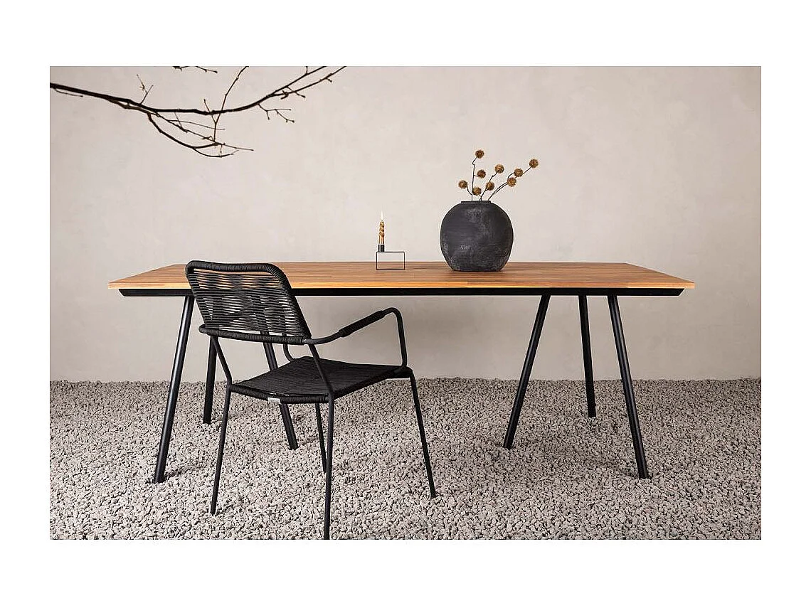 Chan eettafel tuin geolied teak look, zwart.