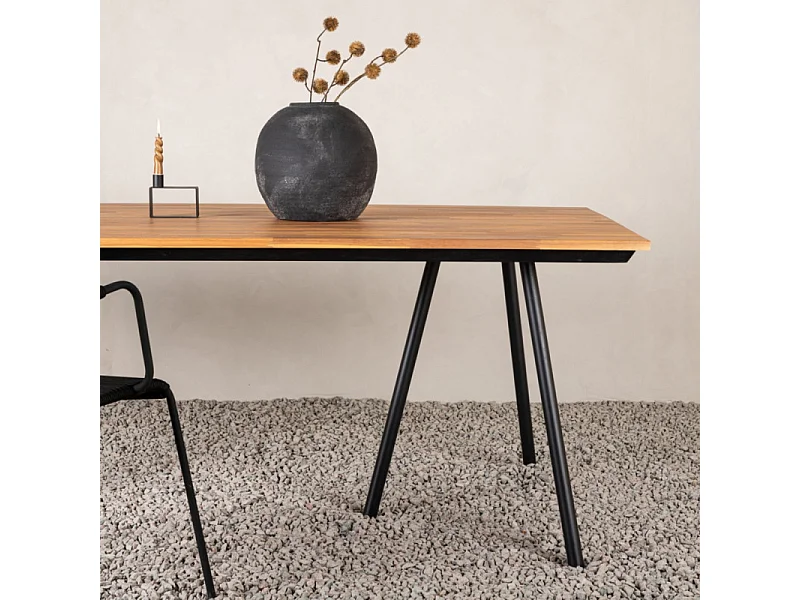 Chan eettafel tuin geolied teak look, zwart.