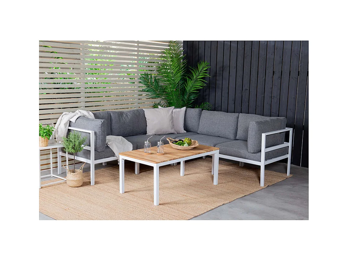 Table basse de jardin en alu et teck Brasilia Blanc