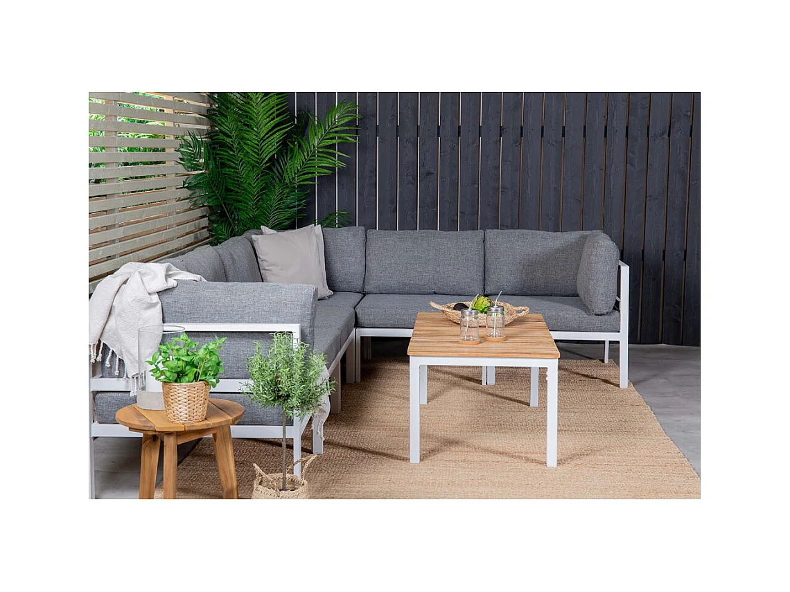 Table basse de jardin en alu et teck Brasilia Blanc