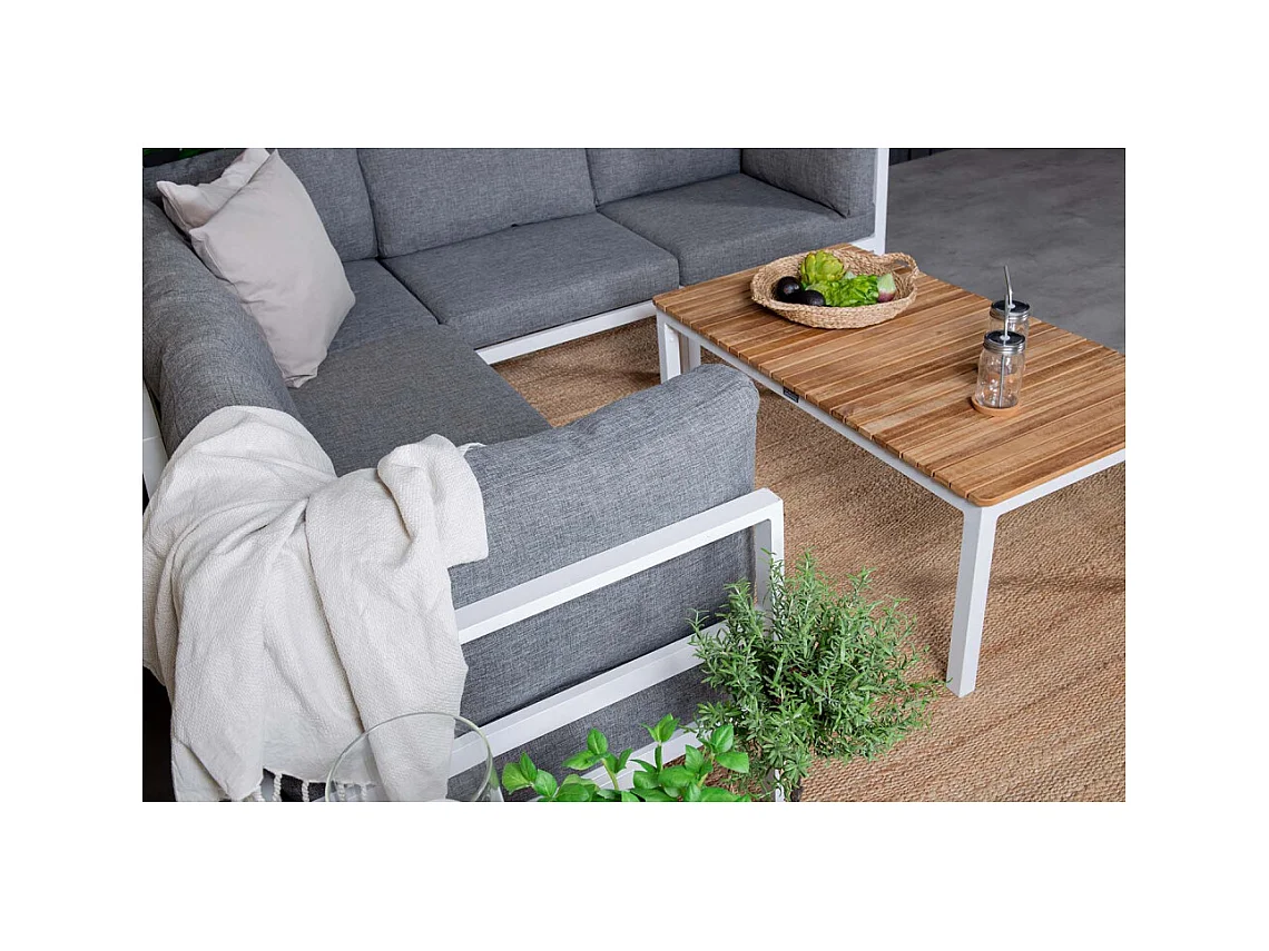 Table basse de jardin en alu et teck Brasilia Blanc