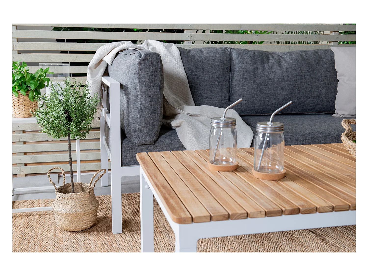 Table basse de jardin en alu et teck Brasilia Blanc