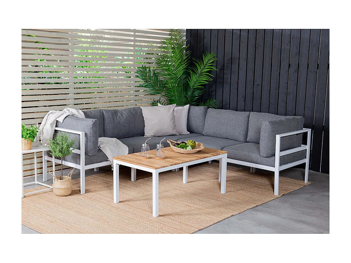 Table basse de jardin en alu et teck Brasilia Blanc