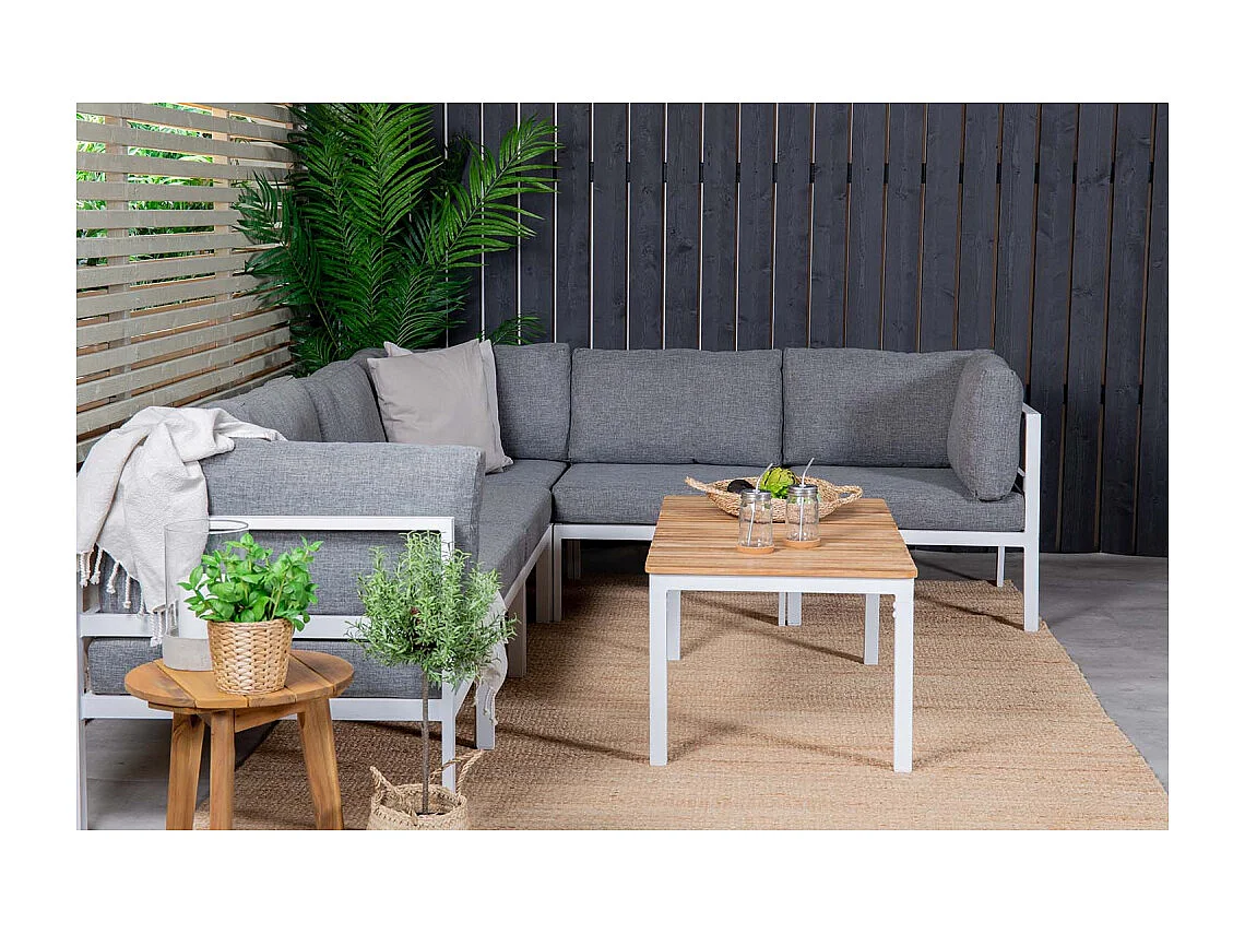 Table basse de jardin en alu et teck Brasilia Blanc