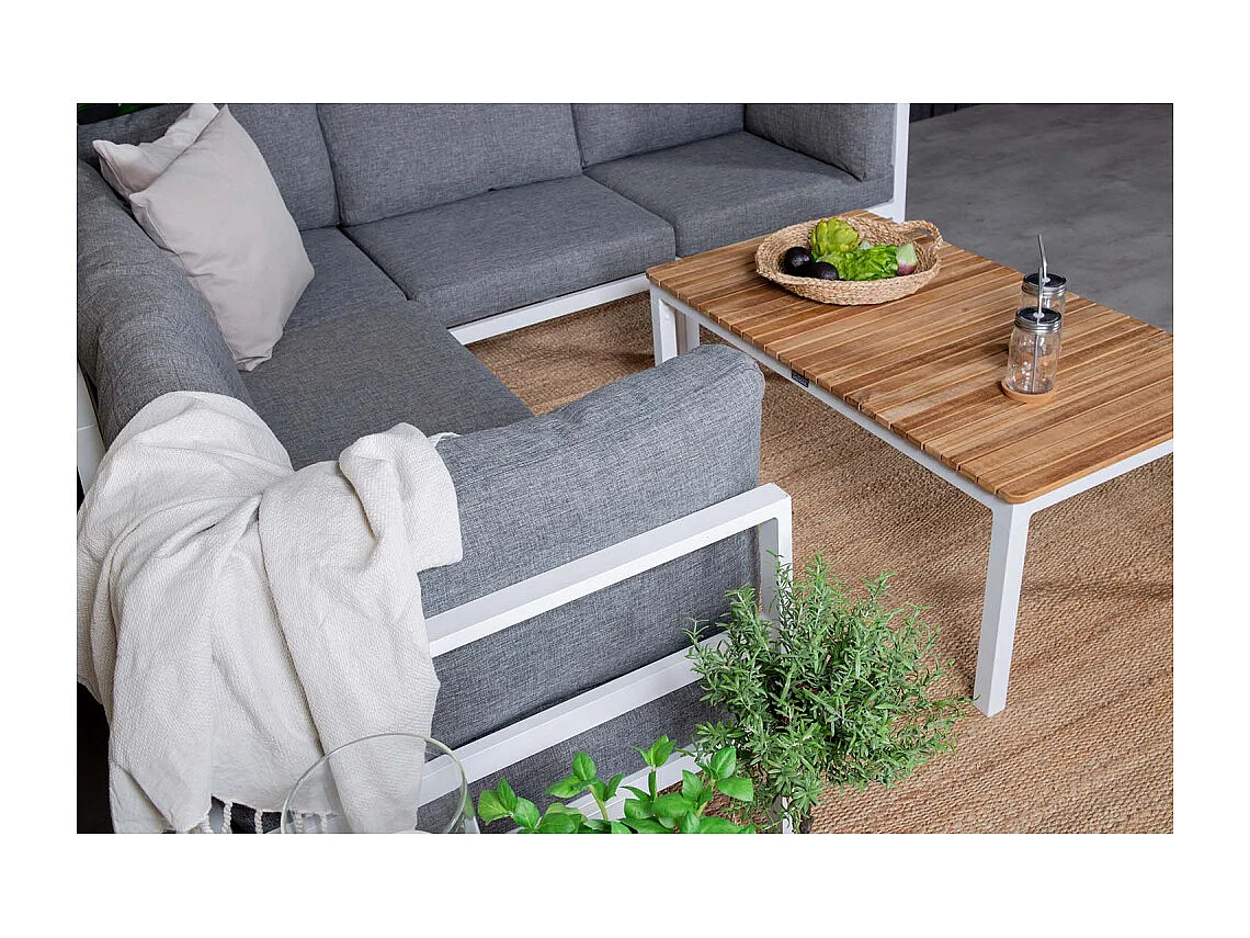 Table basse de jardin en alu et teck Brasilia Blanc